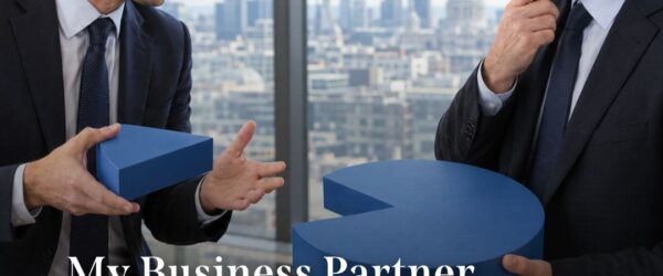 two businessmen discussing a 3d pie chart