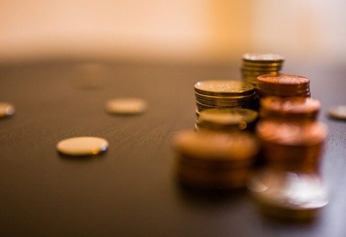 stacked pennies on desk