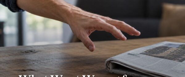 outstretched arm reaching for newspaper