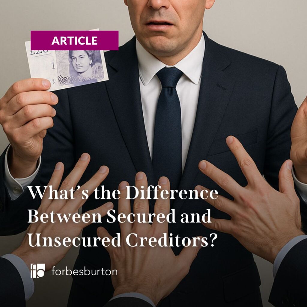 businessman with £20 note is confronted with several outstretched arms wanting paying